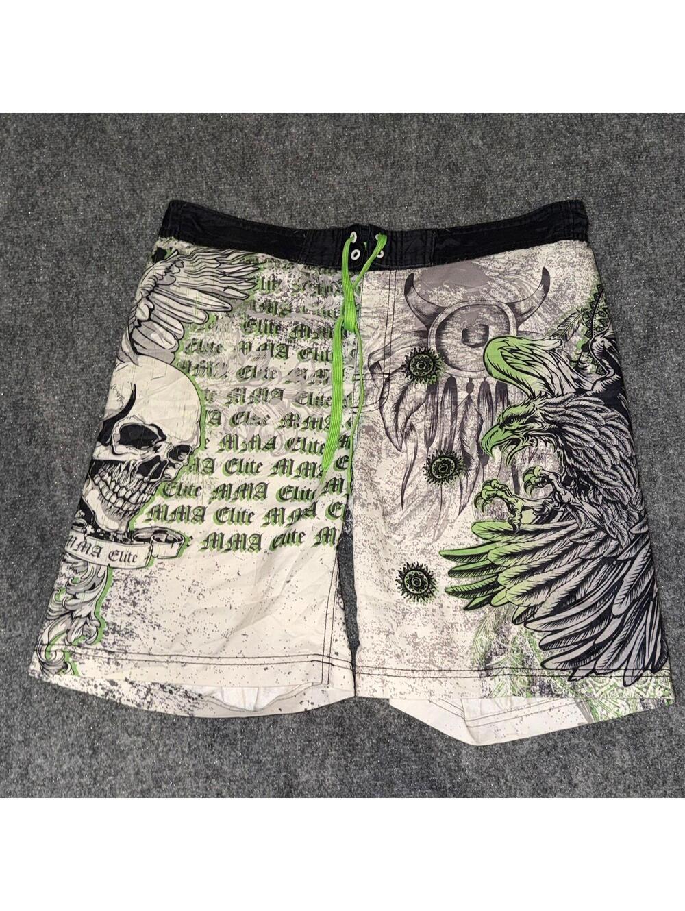 MMA Elite Green Lined Mens Surf Board Shorts Mens MD Vtg y2k 90s Rare